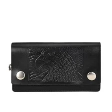 Leatherboss Leather Men Large Eagle Wallet with Chain Biker Trucker Black