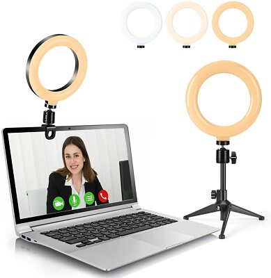 MVideo Conference Lighting Kits, 6  LED Selfie Ring Light with Tripod Stand