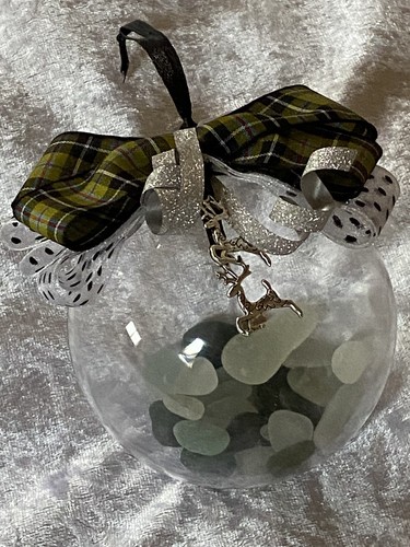 christmas bauble ,tree Hanging,driftwood Tree,sea glass,Cornish Tartan Vintage - Picture 3 of 8