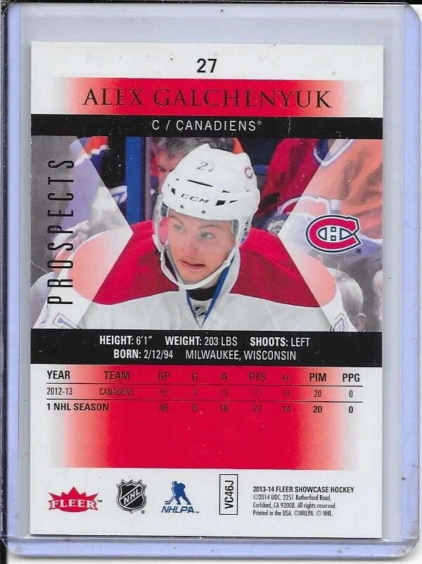 2013-14 Fleer Showcase Skybox Alex Galchenyuk Premium Star Rubies # 27 #d/50 - Image 2 of 2