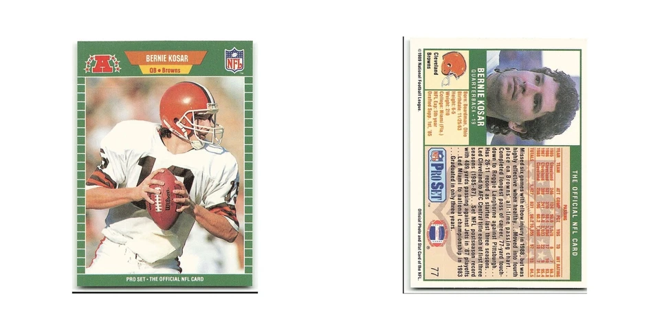 Bernie Kosar 1989 Pro Set #77 Cleveland Browns Football Card NM - Image 3 of 3