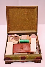Vintage/Antique Metal Sewing Box with Original Sewing Supplies - Complete Set