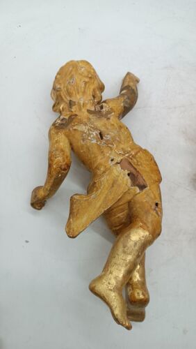 Antica Coppia di angeli dorati in legno - Imagen 9 de 10