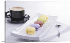 ARTCANVAS Colorful Macaron Cookies with Coffee Home Decor Canvas Art Print