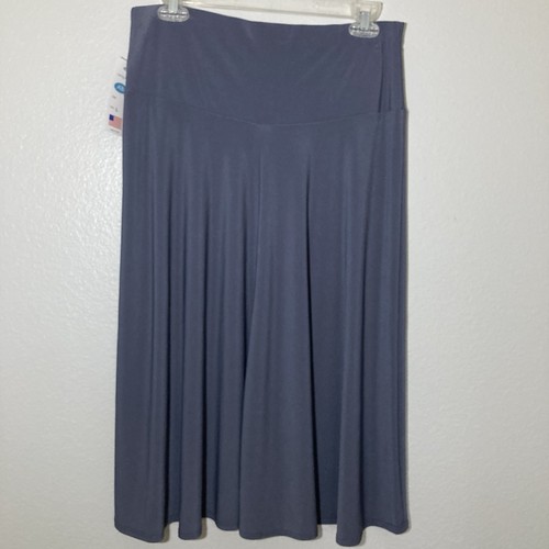 Ashley Blue Women's L A-Line Skirt Slate Blue Midi Length Elastic Waist Classic