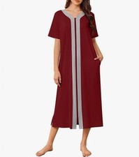 Women Zipper Robe Lightweight House Coat Zipper Front Long Nightgown