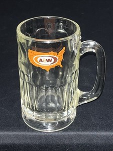 Vintage A & W Root Beer Heavy Glass Mug 6" Tall, with Map Design from 1970s