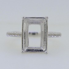 925 Sterling Silver 14x10mm Emerald Cut Semi Mount Ring Pav  Accent Band Ring