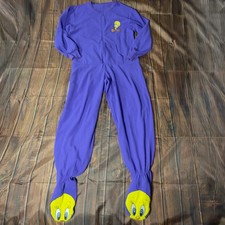 Vtg Looney Tunes Tweety Bird Footed One Piece Pajamas Purple Fleece Bodysuit L