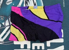 Vtg 80's Campus Mens Black Purple COLOR BLOCK Swim Trunks Beach Surfer Shorts XL