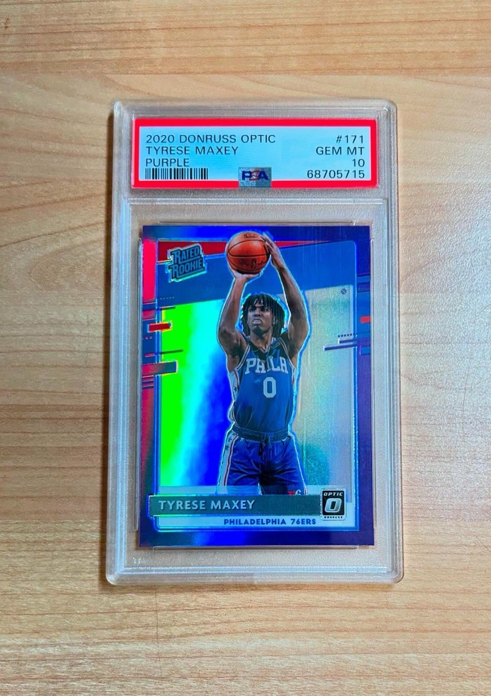 2020-21 Donruss Optic Tyrese Maxey #171 Rated Rookie Purple PSA 10 SIXERS