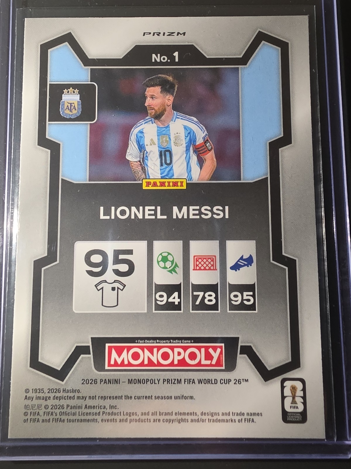 2026 Prizm Monopoly FIFA World Cup Argentina Lionel Messi Gold Cracked Ice view 2