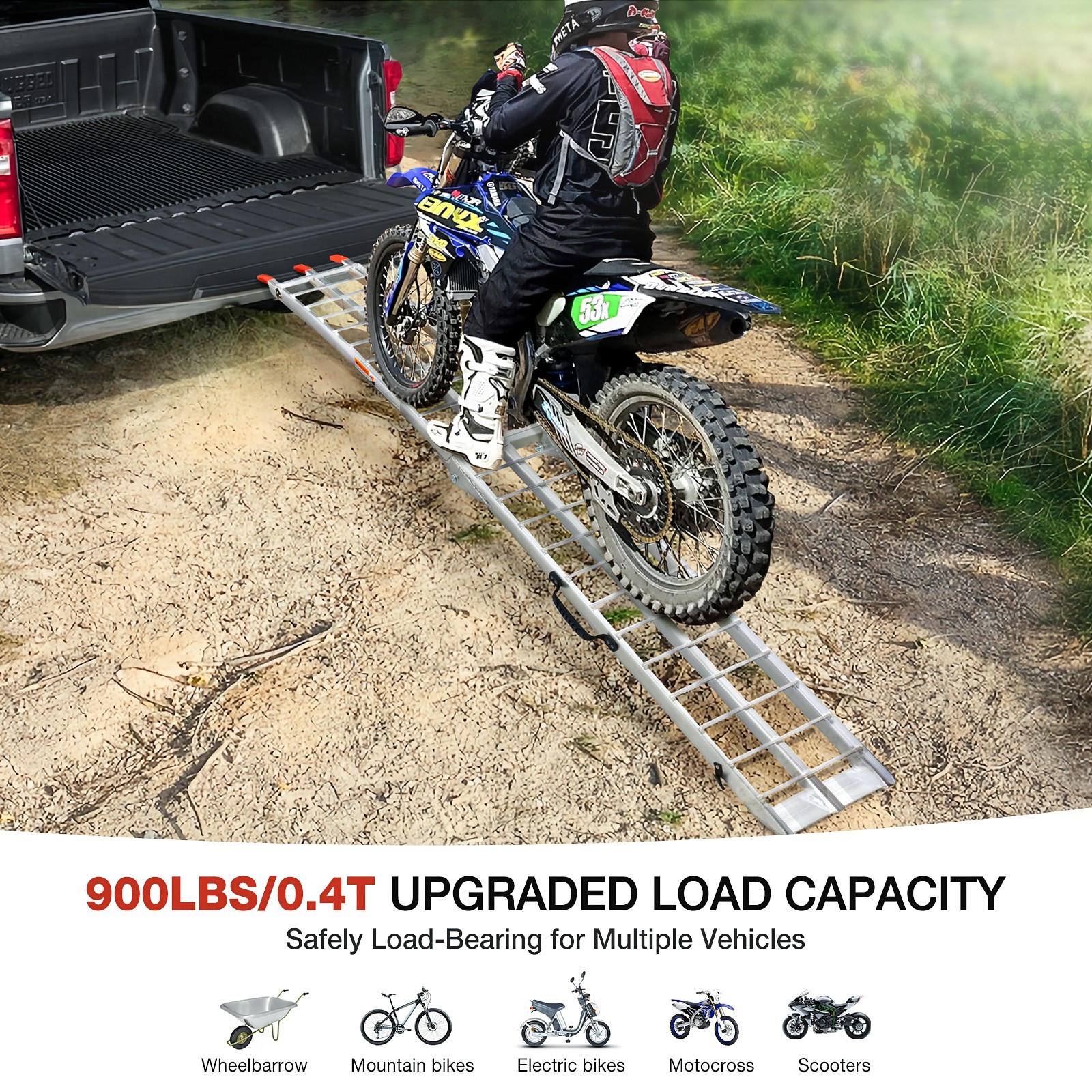 900LBS Aluminum Arched Motorcycle ATV/UTV Truck Lawn Folding Loading ...