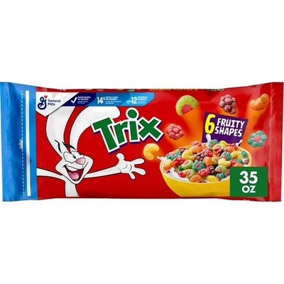 Trix Fruit Flavored Corn Puffs Cereal 35 oz Resealable Bag Whole Grain