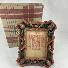 Vtg Pine Cones Sticks Resin Picture Frame Vandor Lodge Cabin Pelzman 3x5 Photo