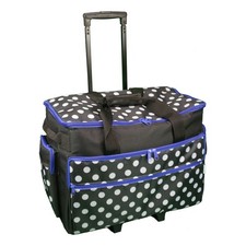 Sewing Machine Trolley Bag Black and White Spot with Blue Trim - 53 x 41 x 29cm
