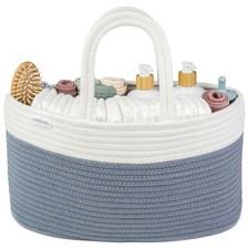 Rope Diaper Caddy Organizer 8.5" x 15" x 8" - Large Baby Diaper Basket with 3...