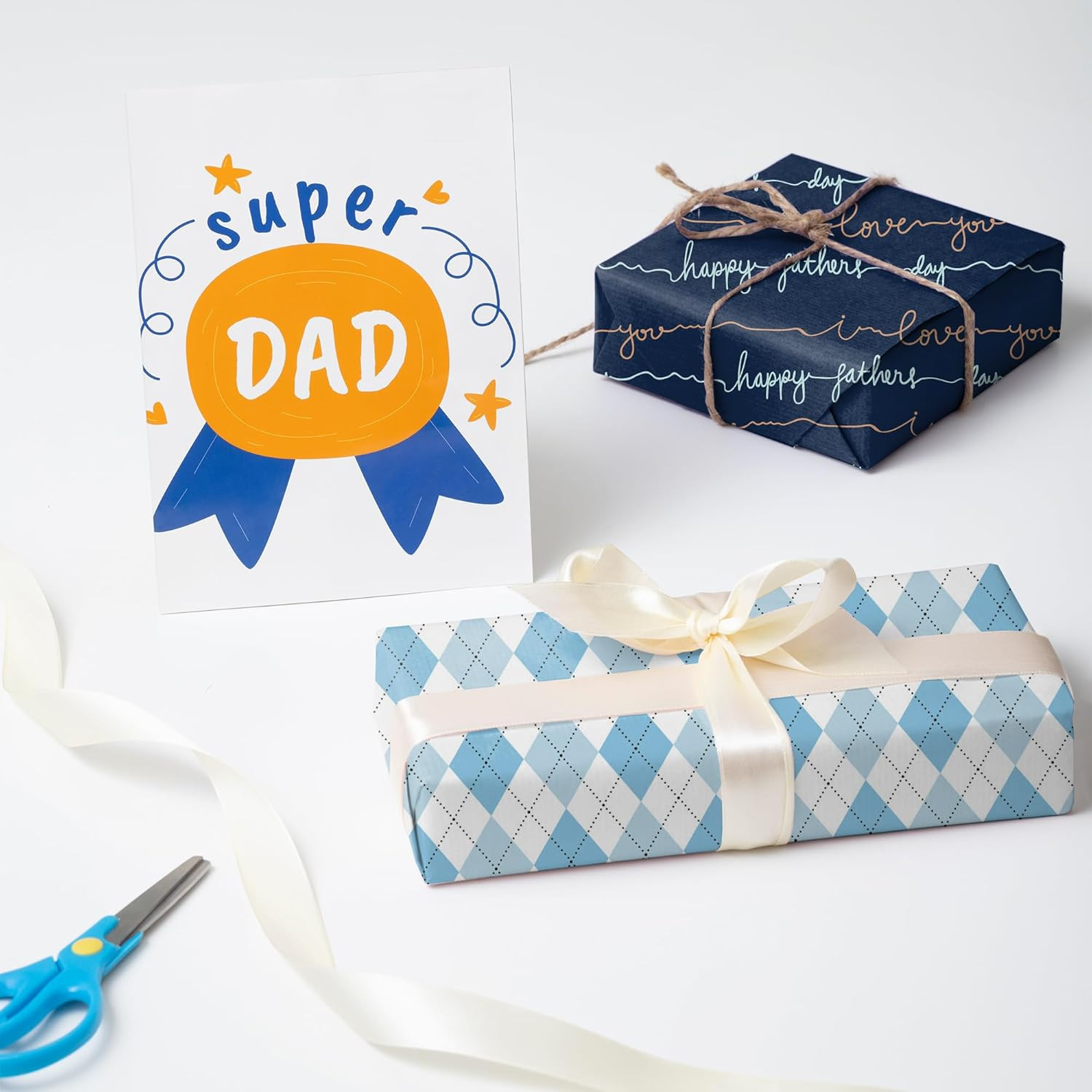 - Blue Gift Wrap For Men With Happy Father's Day,...