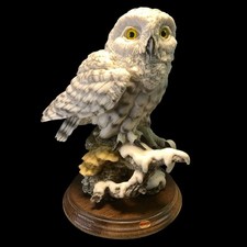 Vintage Alabaster E. Farina 1987 DEAR Owl 9" x 7" Sculpture Signed Made in Italy