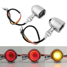 2x Chrome Motorcycle LED Bullet Blinker Brake Turn Signal Tail Light For Harley 