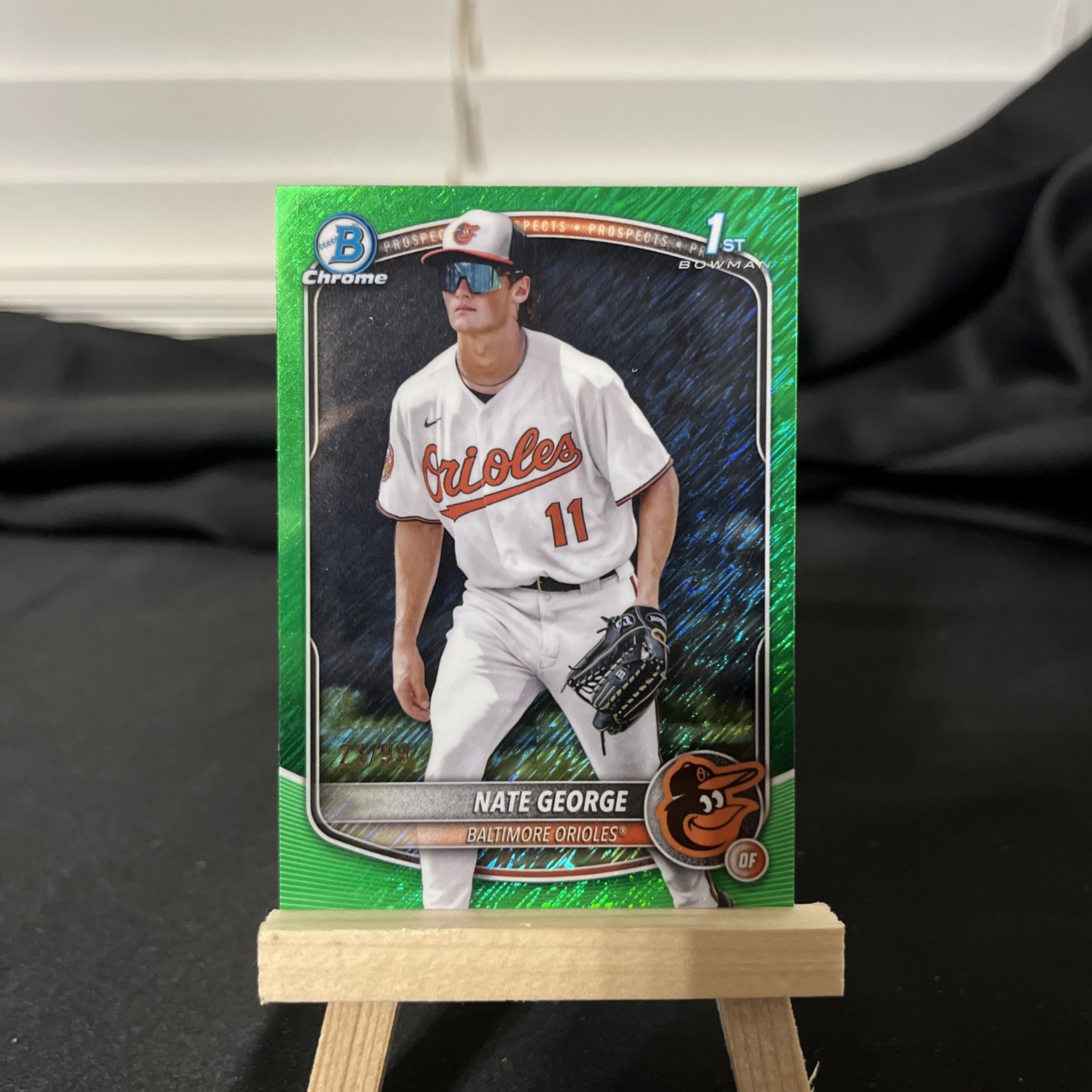 2025 Bowman Chrome Nate George 1st Bowman Green Shimmer #/99 Baltimore Orioles