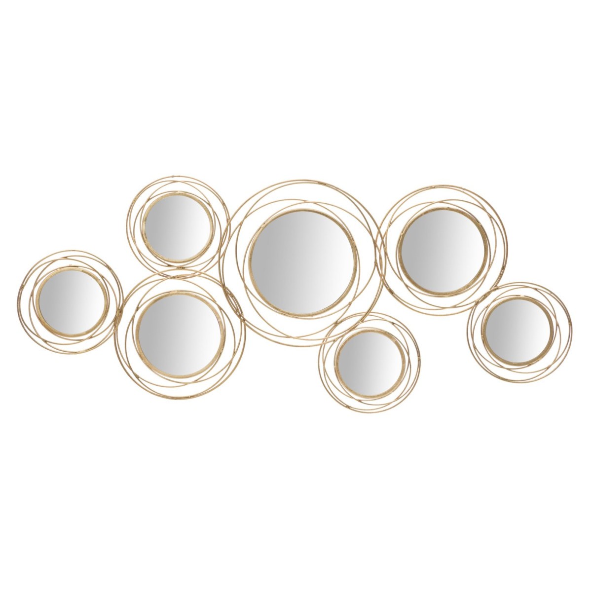 Miroir mural doré 7 ronds 124cm en fer forgé d'une finition haut de gamme