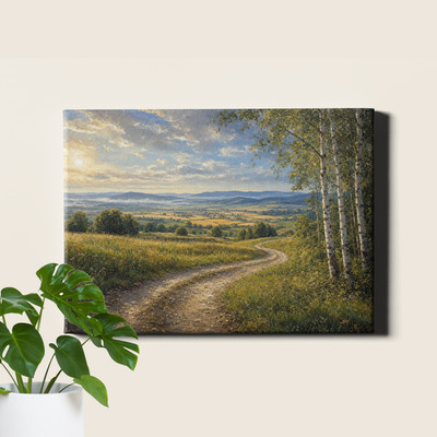 Winding gravel path in pastoral valley Canvas Print oil painting style