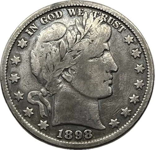 1898 Barber Silver Half Dollar in a SAFLIP® - Fine- (VG+) Details Cleaned