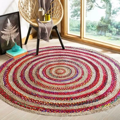 Teppich 100% Natur Rund Jute & Baumwolle Handgefertigt Teppich Fläche Fußmatt... - Bild 1 von 4