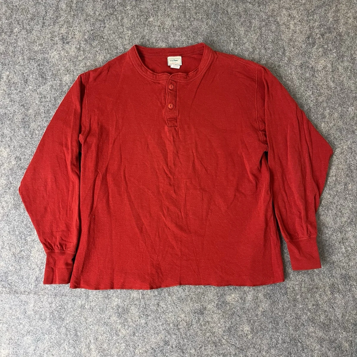 Chemise L.L. Bean Signature Henley Homme – Rouge, Taille L, Manches Longues, Coton