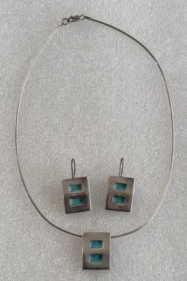 Set Sterling Silber 925 Zopf Chocker Halskette Anhänger/Ohrringe geometrisch #10