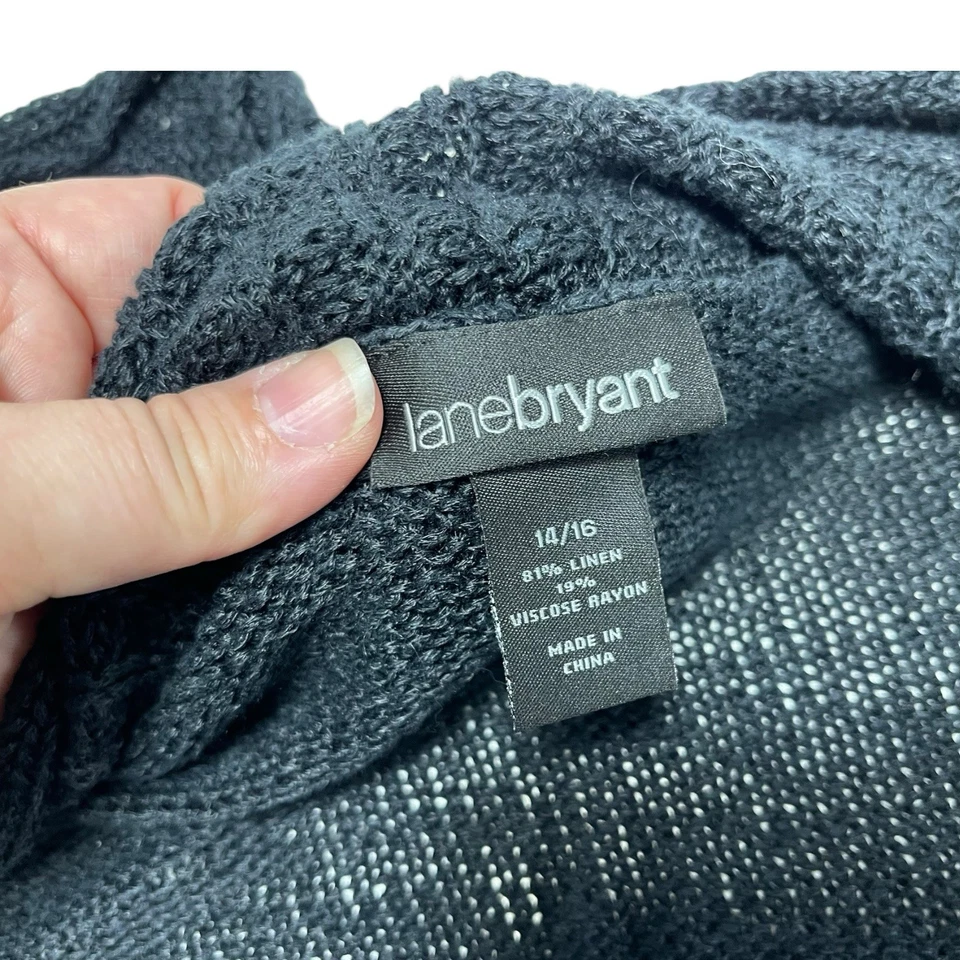 Cárdigan Lane Bryant Mujer 14/16 Negro Tejido Abierto Lino Cuello Volantes Gótico Grunge Foto 2 de 4