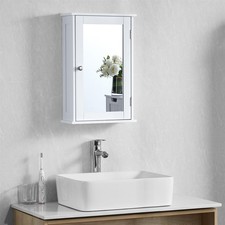 Bathroom Wall Cabinet Single Mirror Door Cupboard White Wood By Home Discount