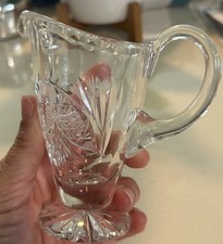 Vtg Crystal Cut Clear Glass Footed Creamer Pi...
