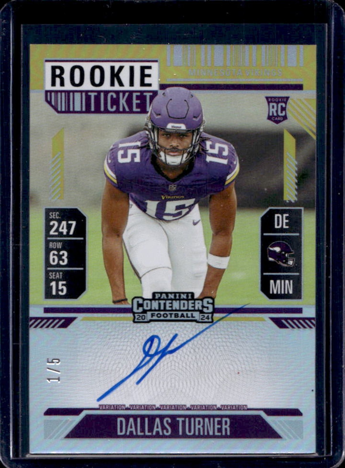 2024 Contenders Dallas Turner Rookie Ticket Variation Auto Goal Line FOTL #1/5