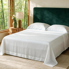 Queen Bamboo Viscose Sheet Set Cooling Soft Deep Pocket 18 Inch White 4 Piece