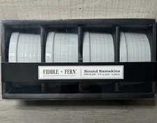 NIB Fiddle and Fern textured Round Ramekins - 4 Pieces New Porcelain (p)