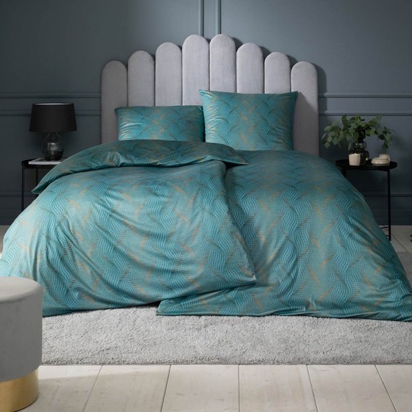 Estella Mako Jersey BettwäSche 155X220 Ruben Petrol Spiralen Wellen 6935-50-image
