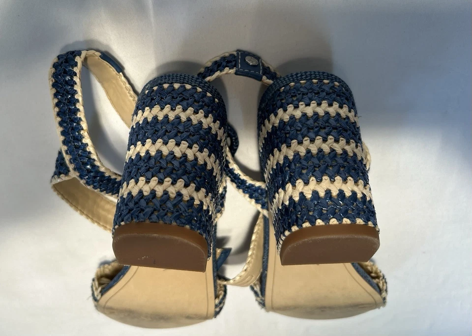 Correa de tobillo Sam Edelman Olisa Rafia tacón bloque para mujer talla 9,5 azul boho chic Foto 4 de 4