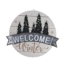 Winter Welcome Sign, "Welcome Winter" Front Door Decorative Welcome White