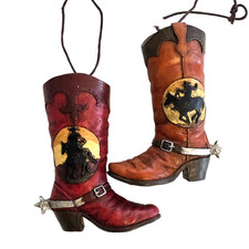 Country Western Rustic Cowboy Boot Ornaments - set 2 - decor - crafts - holiday