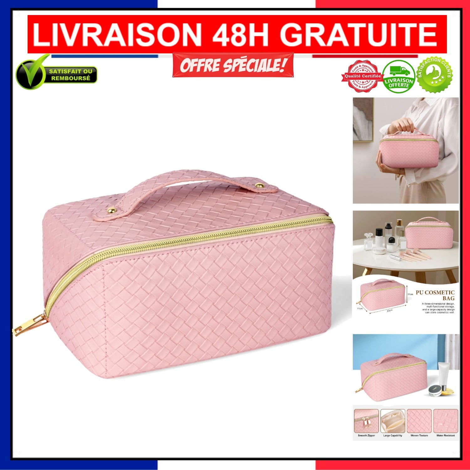 Trousse de toilette femme avec compartiments imperméables et crochet