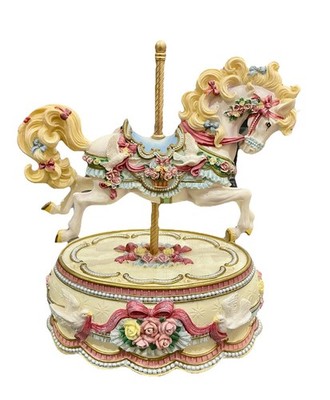 Vtg San Francisco Music Box Co. Victorian Rose Carousel Horse  plays FÜR ELISE 