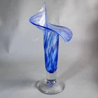 Vintage Blenko Blue Art Glass Vase – Hand Blown Swirl Design –Mid Century Modern