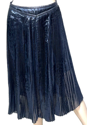 Ohne Titel Pleated Black Metallic Lame A Line Cocktail Dress Midi Skirt US 2