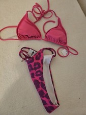 Leopard Print String Bikini 2 Piece Set Women's Size Small Animal Print Swimsuit