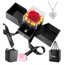 Preserved Rose with Necklace, Eternal Flowers Rose Gifts for Women