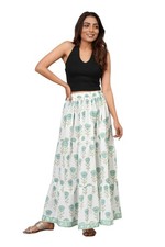 Bohemian Floral Print Cotton Long Skirt Women Lightweight Maxi with ElasticWaist