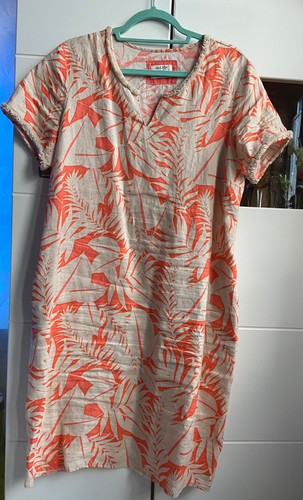 Leinenkleid MALVIN Gr. 42 Orange beige Einstecktaschen Fransen Boutique Sommer