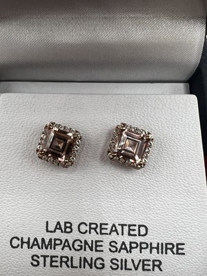 Ja bitte! Champagner Saphir 14k Rotgold/Silber Ohrstecker  Lab Created